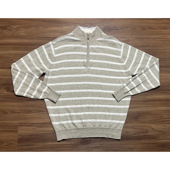 Peter Millar Other - Peter Millar Seaside Long Bay Striped Merino Wool Linen 1/4 Zip Sweater Sz M